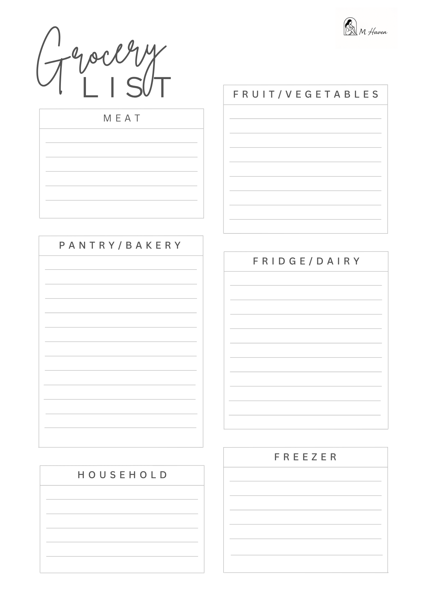 FREE DOWNLOAD! Grocery List Printable