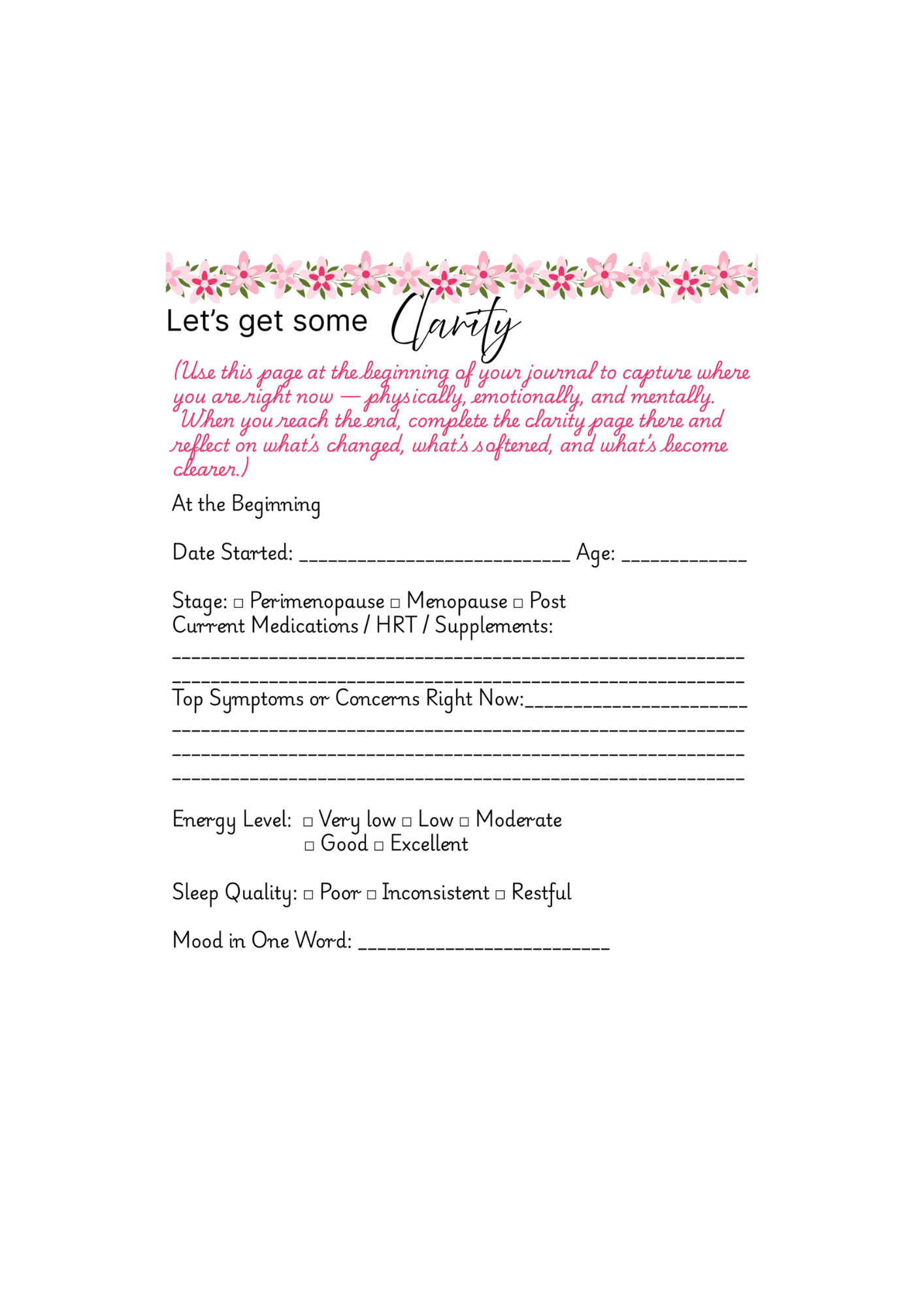 M Haven Menopause Journal (EBOOK & Online fill in Version of Journal)