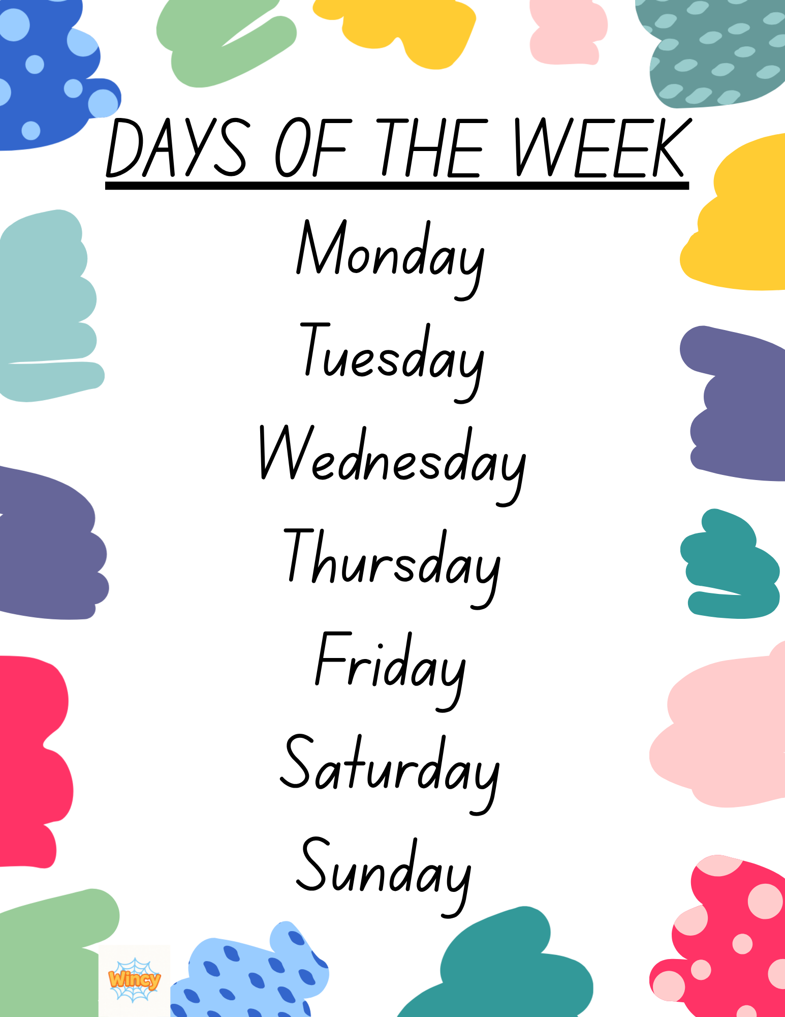 Days of the Week Poster (Printable)